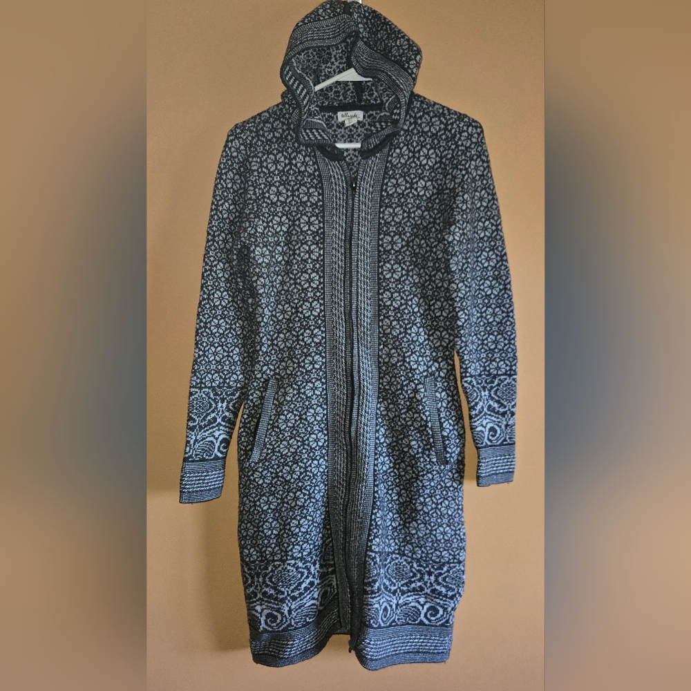 Telluride Boho Snowflake Hooded Zip Up Cardigan, S (PTP=16")
